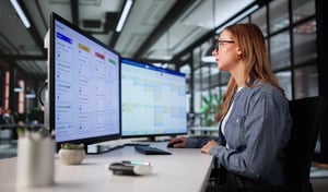 Weibliche Führungskraft mit Kanban-Projektmanagement-Software auf dem Laptop. GTD Aufgabensystem. GTD Tool. Getting Things Done. iStock-2226897035